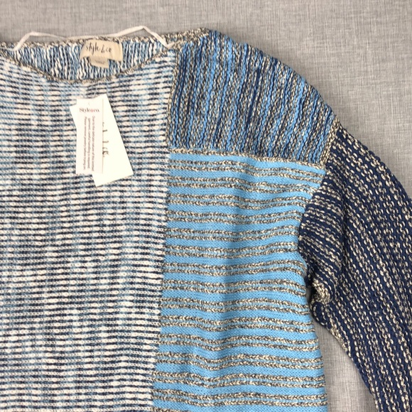 Style & Co Blue Colorblock Boatneck Sweater Small - Picture 3 of 4